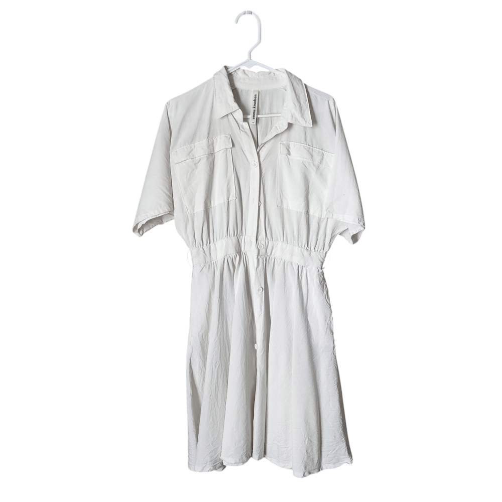 EMMA KNUDSEN Kelsey Drop Shoulder Midi Shirt Dress in white size M
